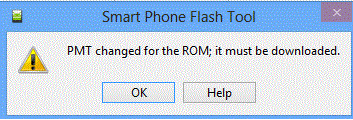 Screenshot of the error "PMT changed for ROM it must be downloaded" Скриншот ошибки "PMT changed for the ROM it must be downloaded "