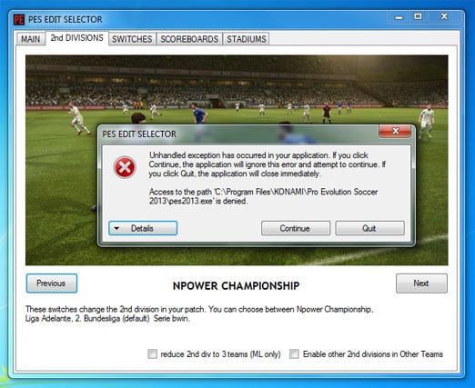 Unhandled exception error occurred occurred when starting PES game Ошибка Unhandled exception has occurred при запуске игры PES