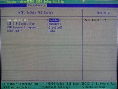 We check the use of USB in the BIOS Проверяем задействование USB в биосе