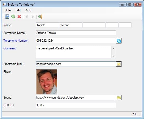VCardOrganizer interface Интерфейс vCardOrganizer