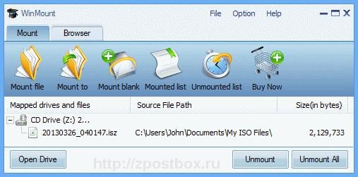 WinMount interface Интерфейс WinMount