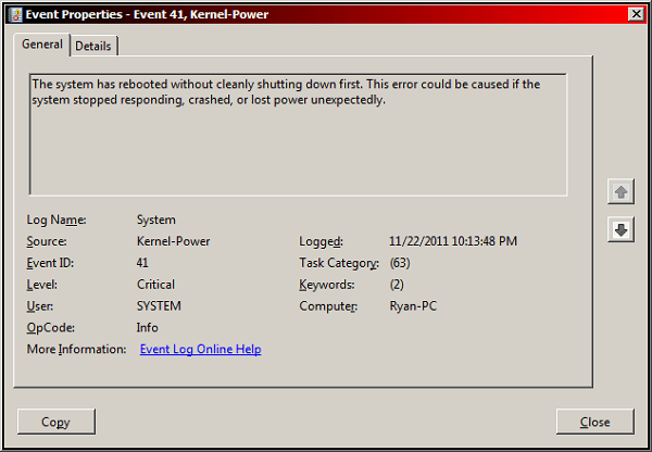 Error message in the system logs Сообщение об ошибке в логах системы