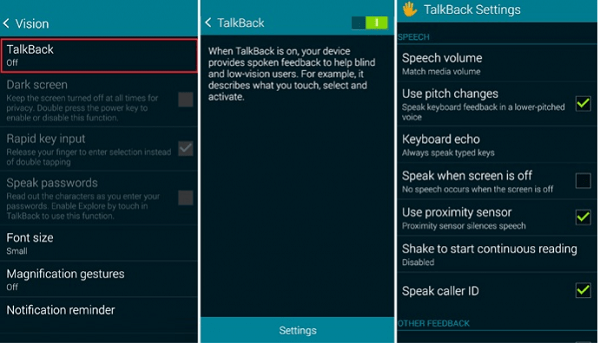 TalkBack activation Активация приложения TalkBack
