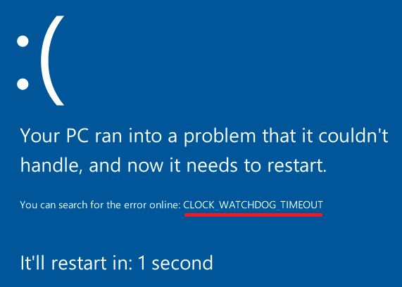 CLOCK_WATCHDOG_TIMEOUT Error Ошибка CLOCK_WATCHDOG_TIMEOUT