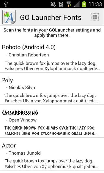 Choose your favorite font in GO.Launcher Выберите понравившийся шрифт в GO.Launcher