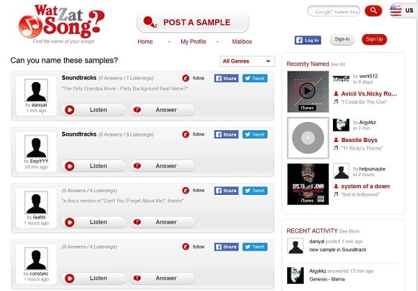 The visual type of service "WatZatSong" Визуальный вид сервиса "WatZatSong"