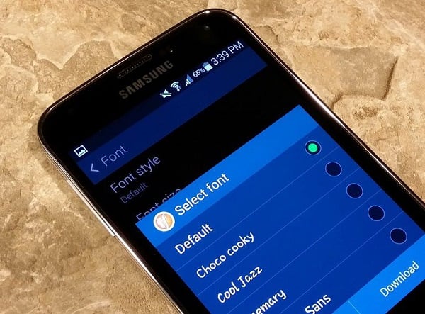The choice of the base font on the phone "Samsung" Выбор базового шрифта на телефоне "Самсунг"