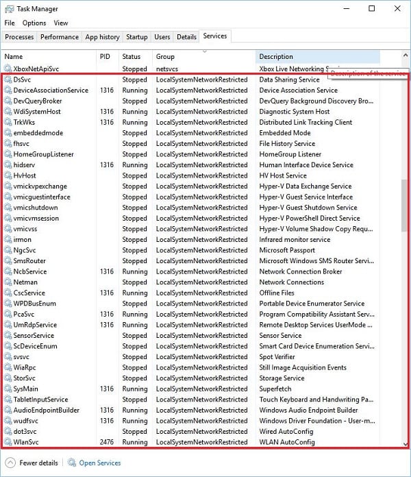 List of services that use Svchost.exe features in their work LocalSystemNetworkRestricted Список сервисов, использующих в своей работе возможности Svchost.exe LocalSystemNetworkRestricted