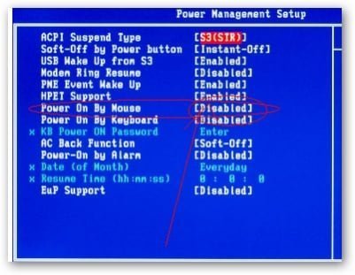 BIOS item "Power on by mouse" Пункт BIOS "Power on by mouse"
