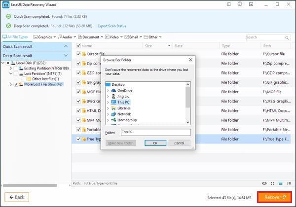 Click on "Recover" to start the recovery procedure. "Recover"