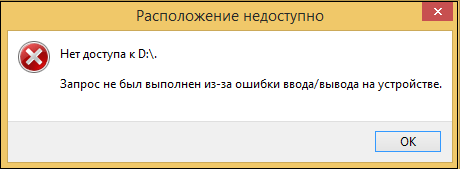 I / O dysfunction when accessing disk D Дисфункция ввода-вывода при обращении к диску D
