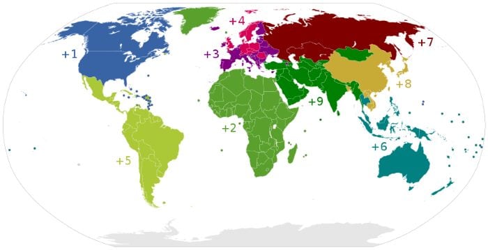 Telephone zones Телефонные зоны